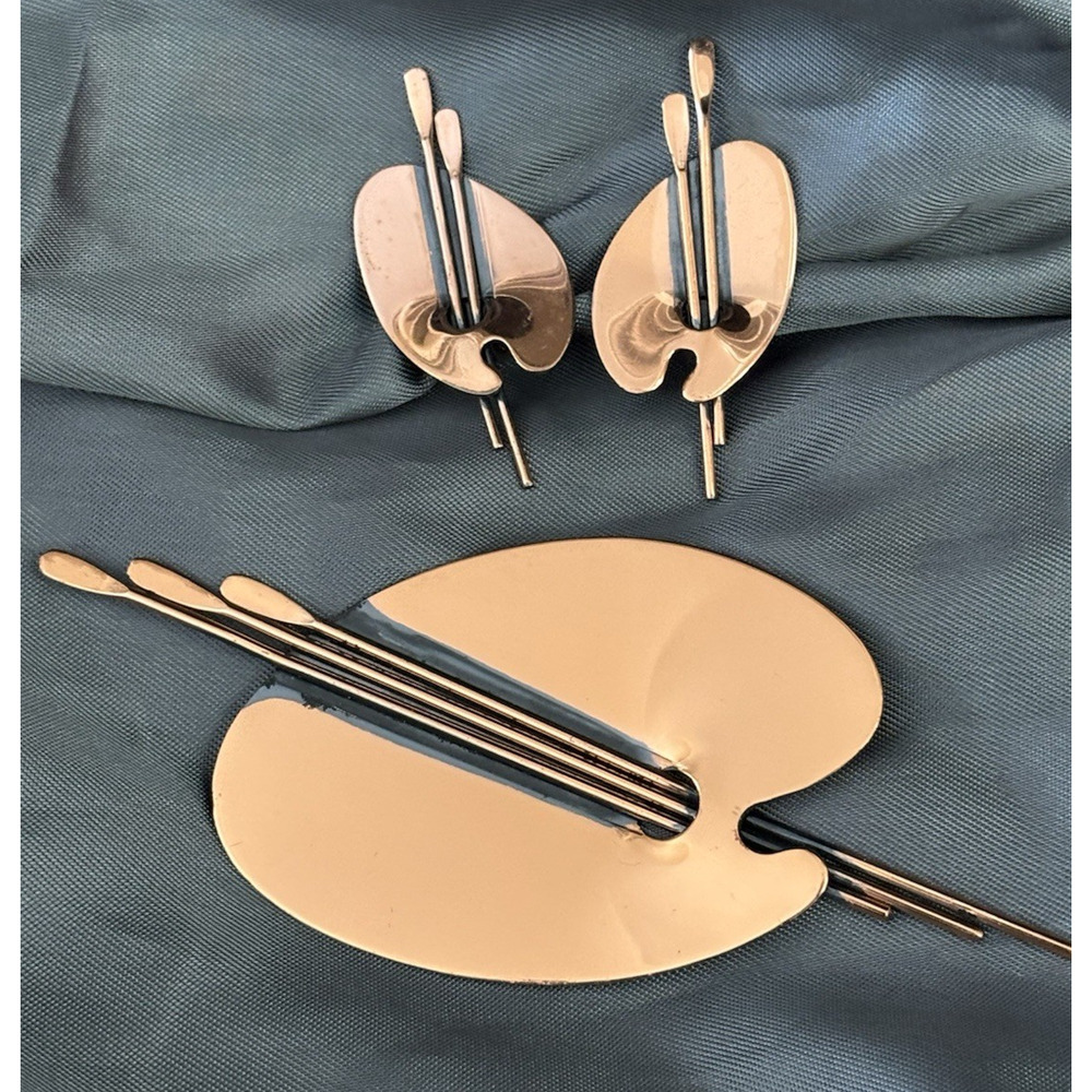 RENOIR Matisse Painters Palette Copper BROOCH & EARRINGS SET CLASSIC 1950s Art